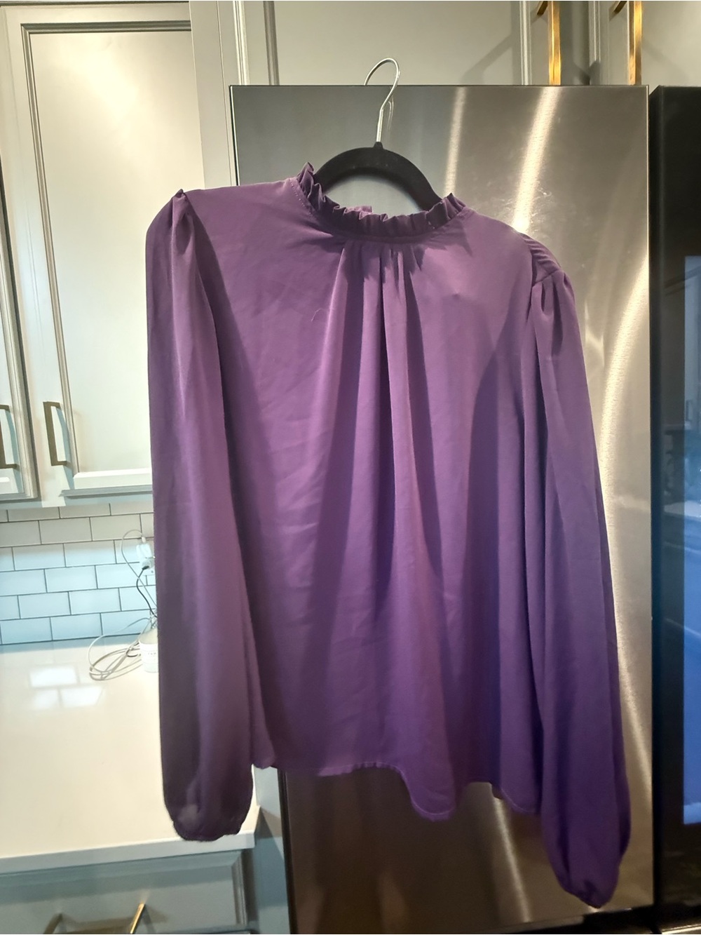 Aritzia Lavender-Purple Ruffle Mock-Neck Long Sleeve Blouse